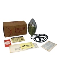 Vintage Proctor-Silex Deluxe Steam Dry Iron 13115 Green w/ Manual &amp; Inserts - £98.05 GBP
