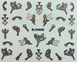 Nail Art 3D Glitter Decal Stickers Fairy Magic Wand Pink Butterfly BLE980D - £2.47 GBP