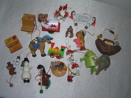 Large Lot of Vintage to Now Painted Wood Animal Snowman Christmas Tree Ornaments - £14.78 GBP