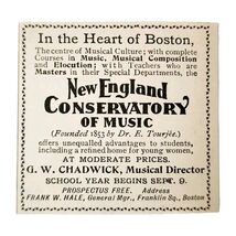 New England Conservatory Of Music 1897 Advertisement Victorian Boston AD... - $28.01 CAD
