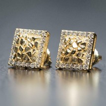 Men&#39;s Simulated Diamond Small Square Cluster Nugget Earrings Yellow Gold Plated - £42.73 GBP