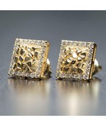 Men&#39;s Simulated Diamond Small Square Cluster Nugget Earrings Yellow Gold... - £42.06 GBP