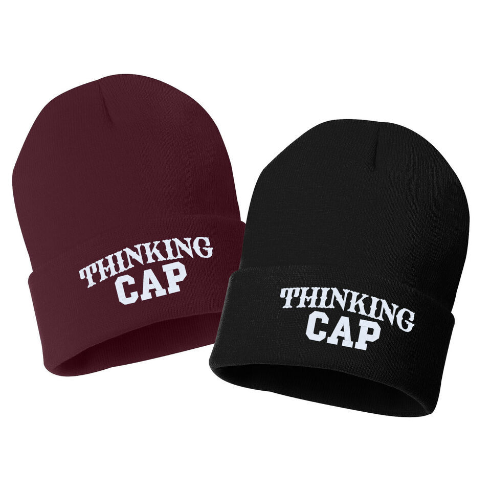 THINKING CAP Embroidered Cuffed Beanie Hat, Embroidered Gift, Winter Hat - $15.99
