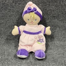 Kids Preferred Girl Baby Doll 12&quot; Plush Lovey Pink Purple Flower Cap Toy - £21.07 GBP