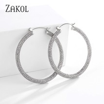 ZAKOL Gold Color Micro-inlaid CZ Zircon Big Circle Hoop Earrings for Women Girls - £17.42 GBP