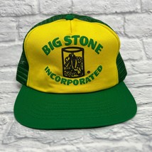 Vintage Mesh Snapback Trucker Hat Yellow Green Farm Big Stone Inc Made i... - £19.74 GBP
