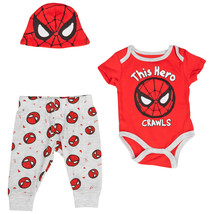 Spider-Man This Hero Crawls 3-Piece Bodysuit Set &amp; Cap Multi-Color - £18.07 GBP