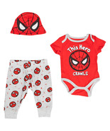 Spider-Man This Hero Crawls 3-Piece Bodysuit Set &amp; Cap Multi-Color - £18.31 GBP