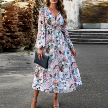 Floral Elastic Waist A-Line Midi Dress - £44.72 GBP