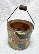 Older Hand Painted Miniature Wood Bucket Log Cabin Scene 2 inches - $12.38