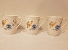Lenox Butterfly Meadow Fritillary Porcelain Scalloped Edge Mug Cup Lot Of 3  - £19.94 GBP