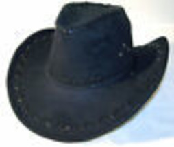 6 Black Soft Leather Style Cowboy Hat Mens Hats Ladies Caps Womens Cowgirl Cap - £22.91 GBP
