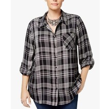 Style &amp; Co Womens Plus 1X Black Oslo Plaid Button Up Shirt NWT CR88 - £21.92 GBP