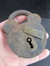 antique LARGE padlock RARE vintage obsolete lock iron brass HEART - £59.78 GBP