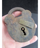 antique LARGE padlock RARE vintage obsolete lock iron brass HEART - $78.99