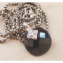 David Yurman Black Onyx Diamond Pendant Capri Necklace in Sterling Silver 18in - £428.18 GBP