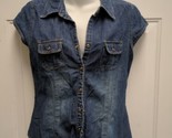 Old Navy Women’s Button-Up Short Sleeve Shirt Size Medium, Pocket, Blue ... - $12.86