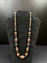 Vintage SKU 7878 Copper and Silver color Beaded Necklace - $16.74