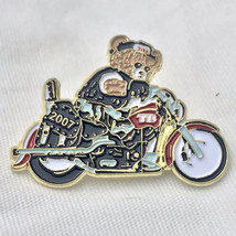 Biker Teddy Bear Riding Motorcycle Gold Tone Enamel Pin Brooch - £7.95 GBP