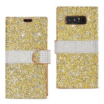 [Pack Of 2] Reiko Samsung Galaxy Note 8 Diamond Rhinestone Wallet Case In Gold - £24.56 GBP