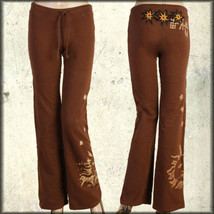 Bejeweled Dragon Sun Swarovski Crystals Embroidery Womens Sweat Pant Brown XS-XL - £59.91 GBP