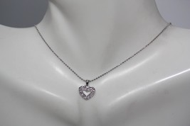 Fine 14K White Gold Diamond Open Heart Pendant with Adjustable Micro Bead Chain - £213.76 GBP