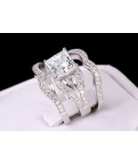 3 Piece Wedding Ring Sets for Her Princess Cut 3CT Diamond 14K Gold Over... - $126.11