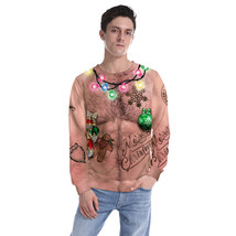Navel Hair 3D Digital Printing Pullover Round Neck Sweater - $22.18+