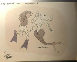 MERMAID vintage signed 9" x 12" Jim Jones risque magazine illustration - $74.24
