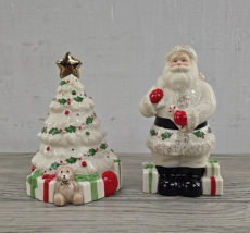 Lenox Porcelain Holiday Santa &amp; Christmas Tree Salt &amp; Pepper Shaker Set ... - £8.99 GBP