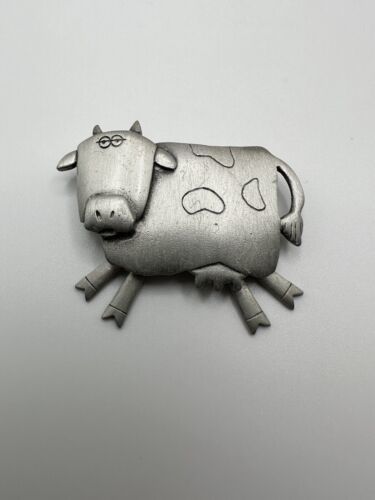 Primary image for Vintage Pewter Silver Colored JJ Cow Brooch Moveable Legs