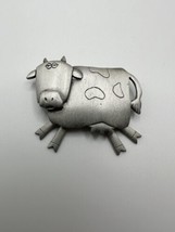 Vintage Pewter Silver Colored JJ Cow Brooch Moveable Legs - $19.80