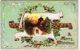 Christmas Postcard Church Scroll Tuck Christmas Snows 503 Embossed VINTAGE - $2.96