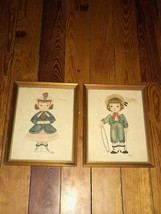 Vintage Pair of Artist Signed Color Lithographs of Dressed Up Boy and Girl Print - £9.59 GBP