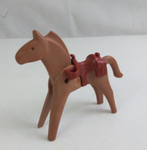 Vintage 1974 Geobra Playmobil Brown Horse With Brown Saddle 4&quot; Figure (D) - $6.78