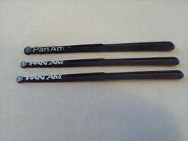 3 PAN AM Airlines Drink Stirrers Swizzle Sticks 1970s 2 fonts Black &amp; Silver - £7.68 GBP