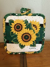 Vintage 1990s Franco Sunflower Flower 7” Square Potholder Green &amp; Yellow - $158.55 MXN