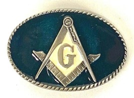 Masonic Freemason Mason Belt Buckle USA Made Vintage Blue Enamel - 2205 - £14.70 GBP
