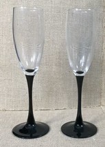 Vintage Black Stem Champagne Flutes Glass Set Stemware Mid Century Modern - £9.39 GBP