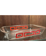 Vintage Glasbake J-263  2.5 QT Pan Baking Dish Atomic Star Retro Red Gold - $429.88 MXN