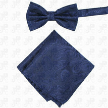 New Men Navy Blue BUTTERFLY Bow tie And Pocket Square Handkerchief Set Wedding - £8.67 GBP