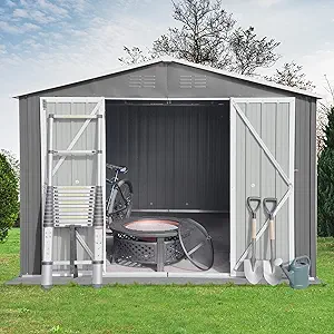 Metal Storage Shed With Lockable Doors &amp;Floor Frame Steel Garden Tool Sh... - $979.99