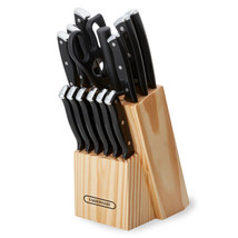 15-Piece Triple Rivet Kitchen Knife Block Set with Natural Wood Block - £37.99 GBP
