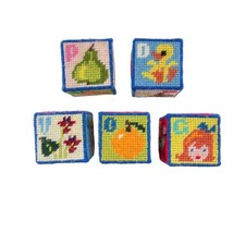 Cat Toy Needlepoint Alphabet Blocks Boxes w Jingle Bell Inside Set of 5 - £30.22 GBP