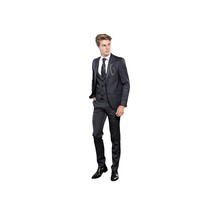 Men 3pc European Vested Suit WESSI by J.VALINTIN Extra Slim Fit JV28 black gray image 3