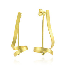 Golden Coiling Ribbon l 14k Gold-Plated Sterling Silver Post Drop Earrings - £17.41 GBP