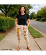 Made in Italy Metallic Leaf Print Jogger Pants Crinkle Drawstring Pockets - $29.99