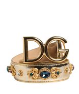 Dolce &amp; Gabbana Gold Leather Crystals Logo Metal Buckle Belt Women - $624.99
