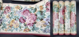 4 Rolls JC Penney Wallpaper Border English Rose/Rose  Shimmery Floral Burgundy - £18.73 GBP