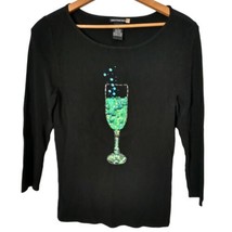 Sweaterworks Sequin Wine Glass Sweater Top S Sparkly Black Girls Night S... - $34.64